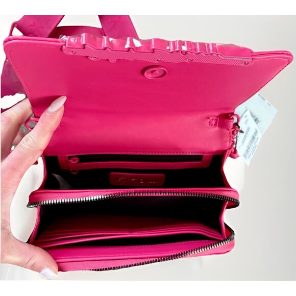 BETSEY JOHNSON Pink Embossed Heart Eye Skulls XOLANDON Crossbody Wallet Bag Y2K - Picture 14 of 16